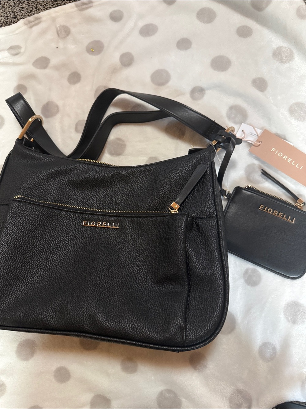 Fiorelli Black Pebble-Textured Shoulder Bag with Coin Pouch